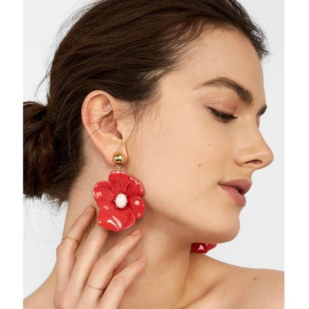 BaubleBar Pink Dahlia Flower Drop Earrings